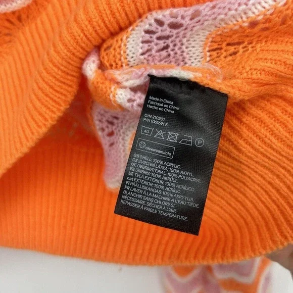 H&M Divided Orange Pink Crochet Pointelle Knit Cropped Sweater Slouchy Size M - Picture 9 of 9